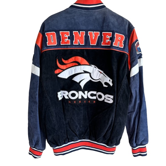 NFL Broncos Genuine Leather Bomber Jacket Large - Picture 3 of 6